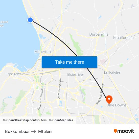 Bokkombaai to Mfuleni map