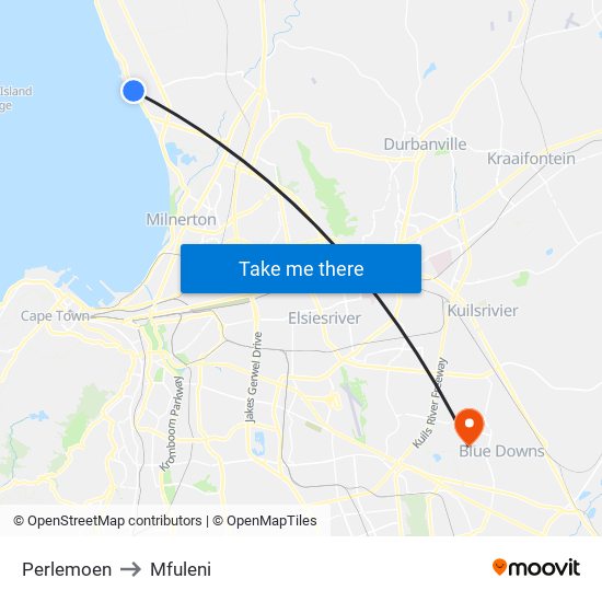 Perlemoen to Mfuleni map