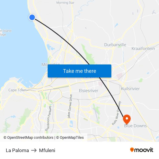 La Paloma to Mfuleni map