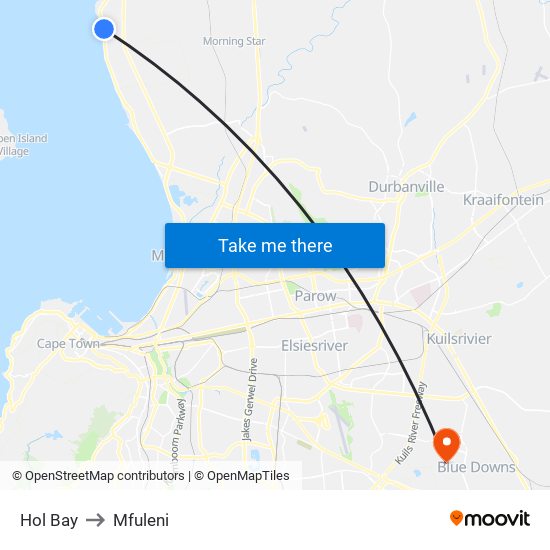 Hol Bay to Mfuleni map