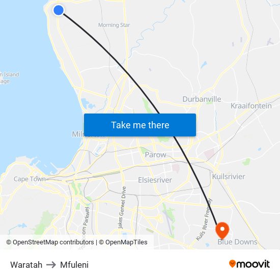 Waratah to Mfuleni map