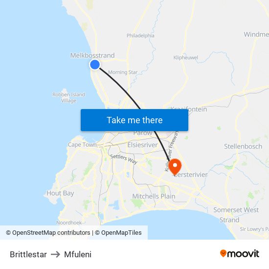 Brittlestar to Mfuleni map