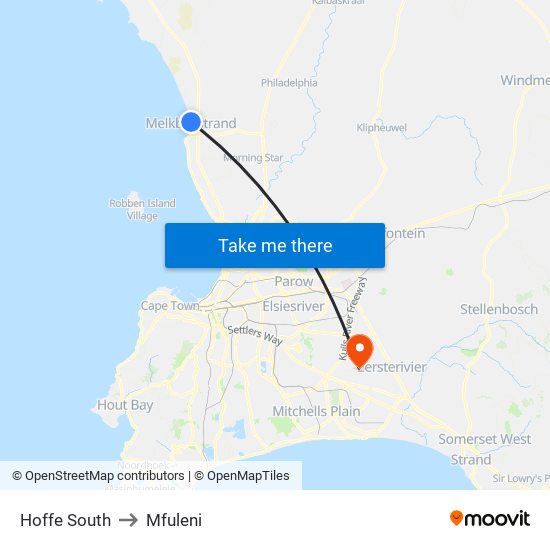 Hoffe South to Mfuleni map