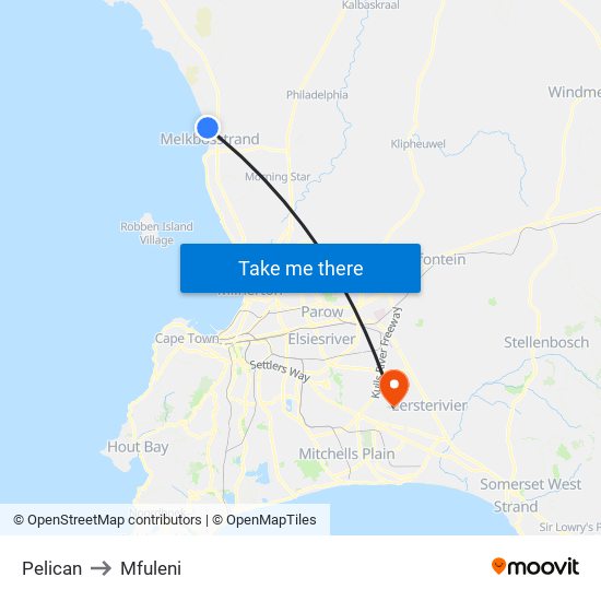 Pelican to Mfuleni map