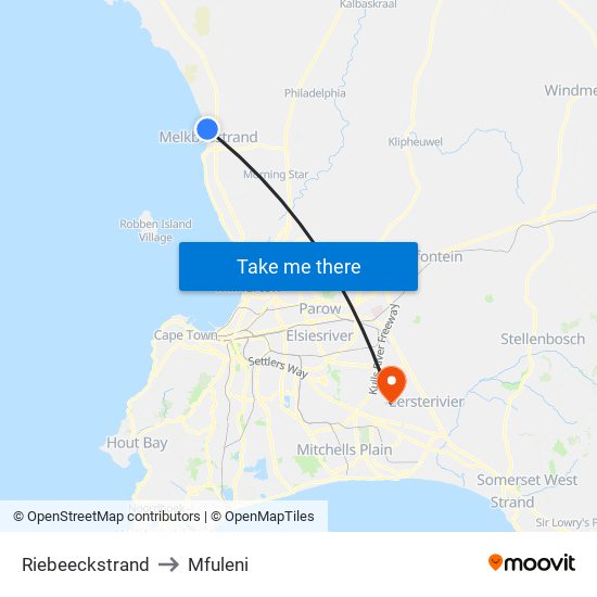 Riebeeckstrand to Mfuleni map