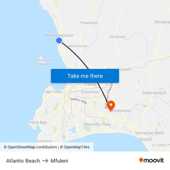 Atlantic Beach to Mfuleni map