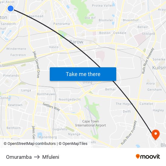 Omuramba to Mfuleni map