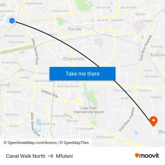 Canal Walk North to Mfuleni map