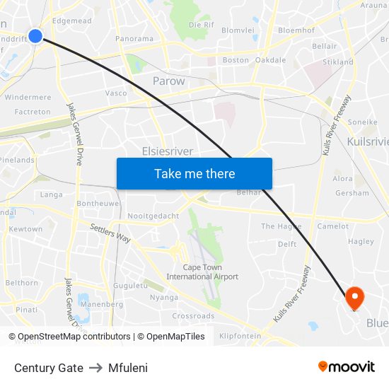 Century Gate to Mfuleni map