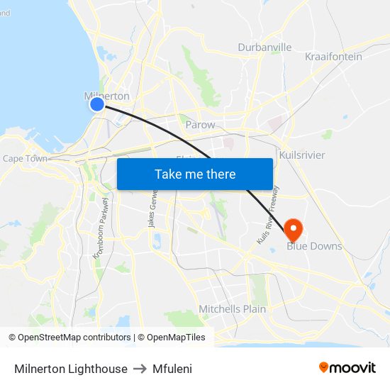 Milnerton Lighthouse to Mfuleni map