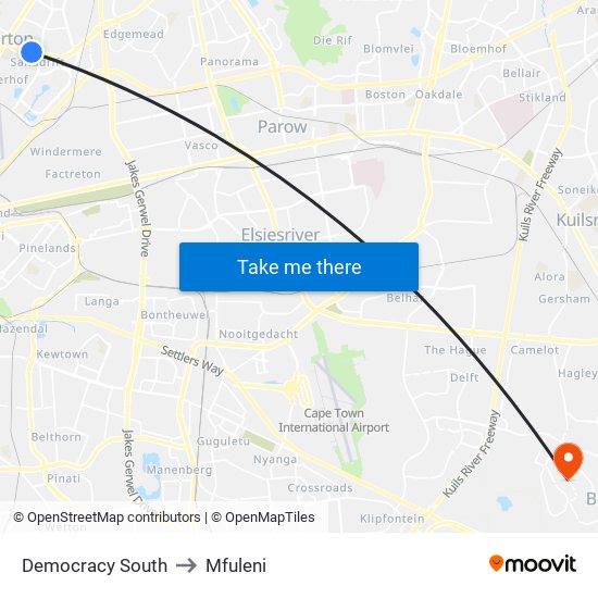 Democracy South to Mfuleni map