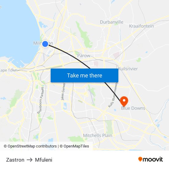Zastron to Mfuleni map