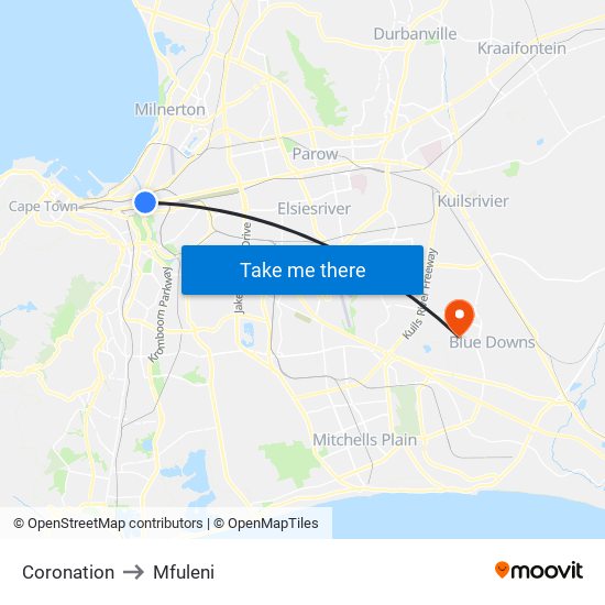 Coronation to Mfuleni map
