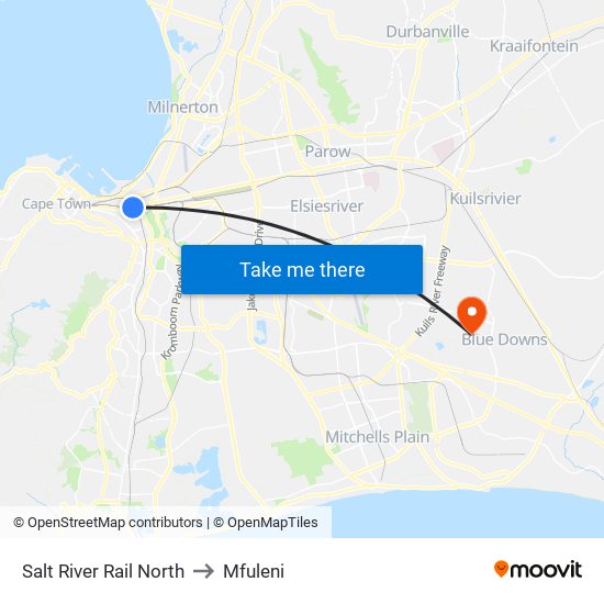 Salt River Rail North to Mfuleni map