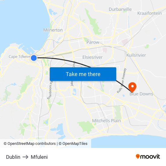 Dublin to Mfuleni map