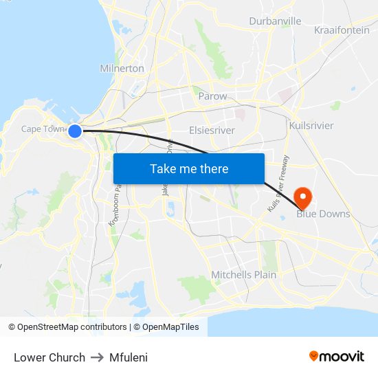 Lower Church to Mfuleni map