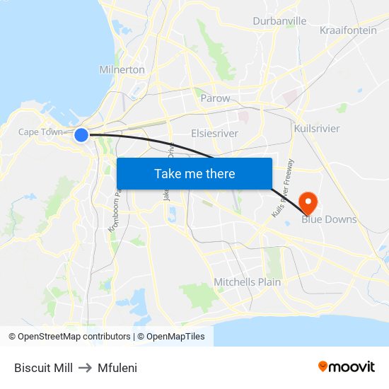 Biscuit Mill to Mfuleni map