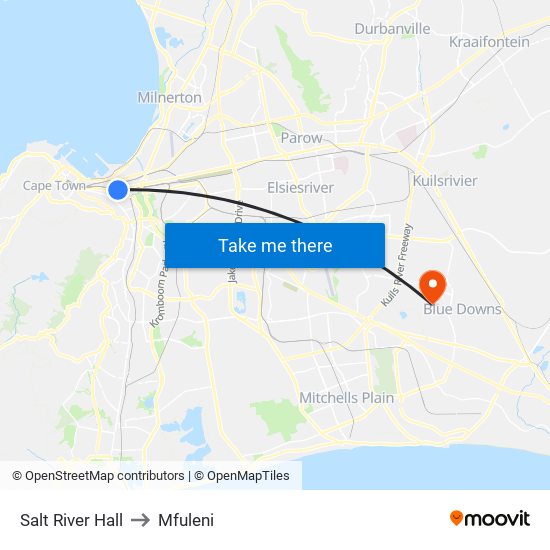 Salt River Hall to Mfuleni map