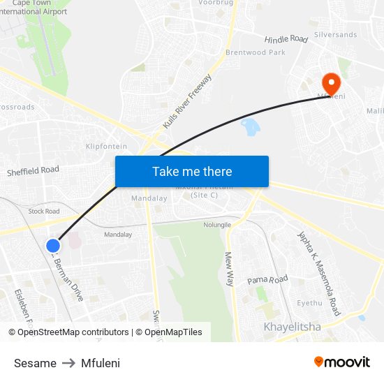 Sesame to Mfuleni map