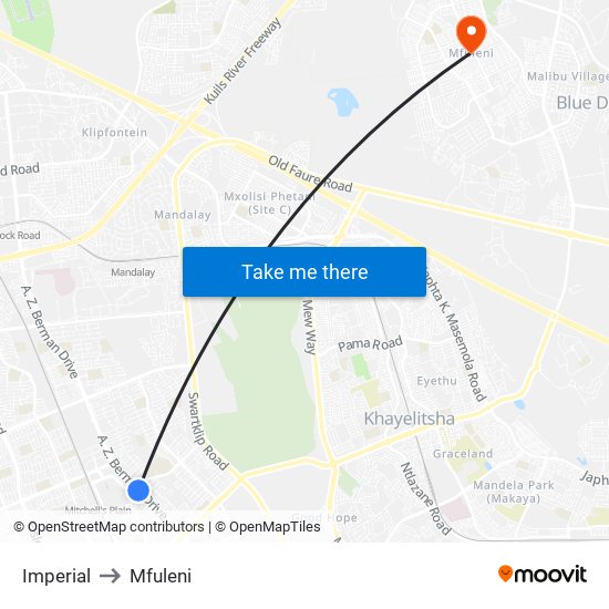 Imperial to Mfuleni map