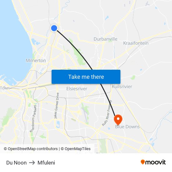 Du Noon to Mfuleni map