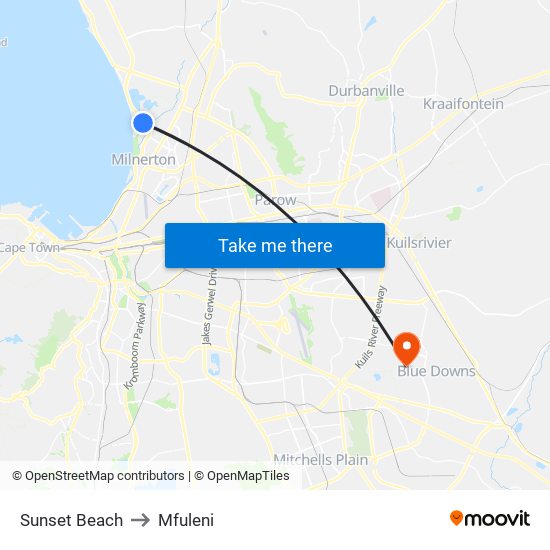 Sunset Beach to Mfuleni map