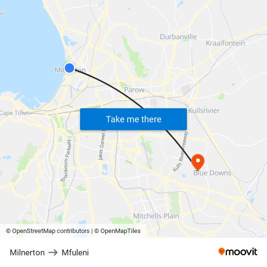 Milnerton to Mfuleni map