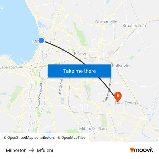 Milnerton to Mfuleni map
