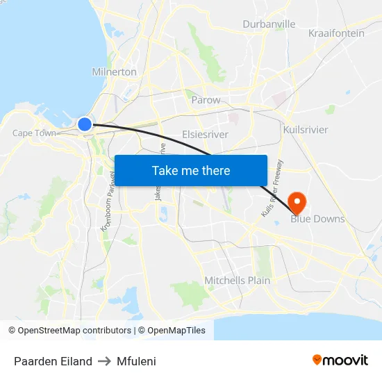 Paarden Eiland to Mfuleni map