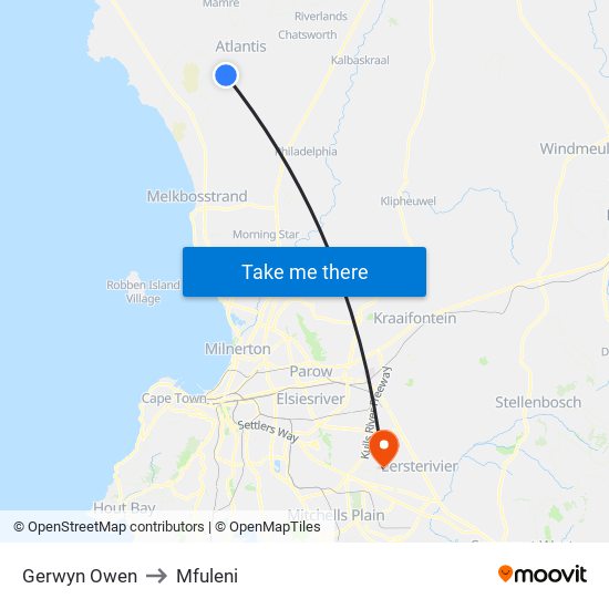 Gerwyn Owen to Mfuleni map