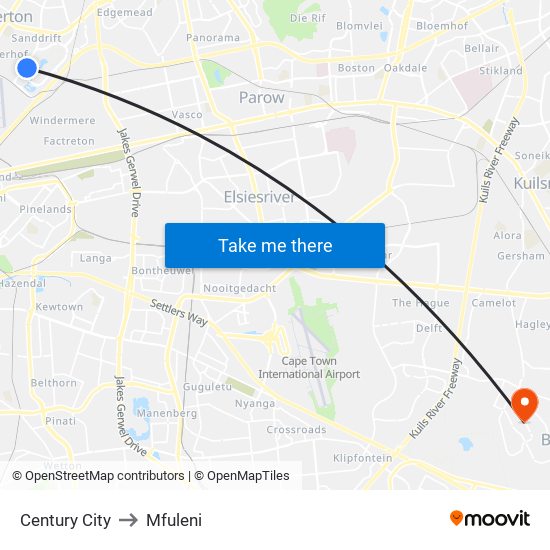 Century City to Mfuleni map