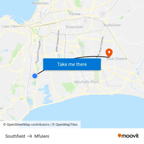 Southfield to Mfuleni map