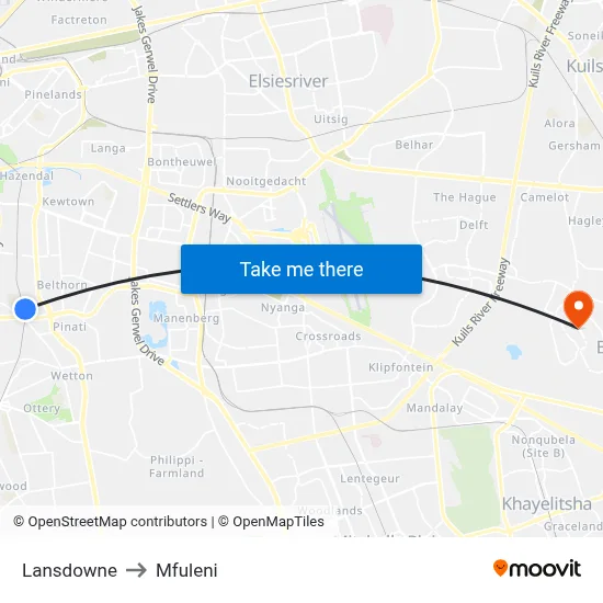 Lansdowne to Mfuleni map