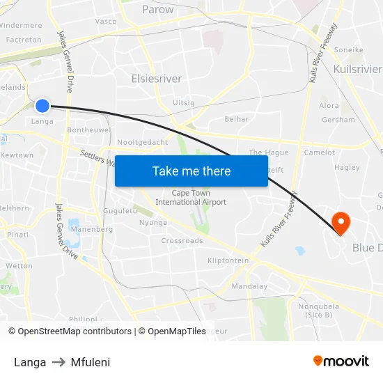 Langa to Mfuleni map