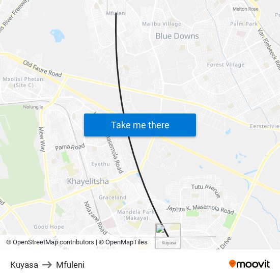 Kuyasa to Mfuleni map