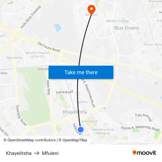 Khayelitsha to Mfuleni map