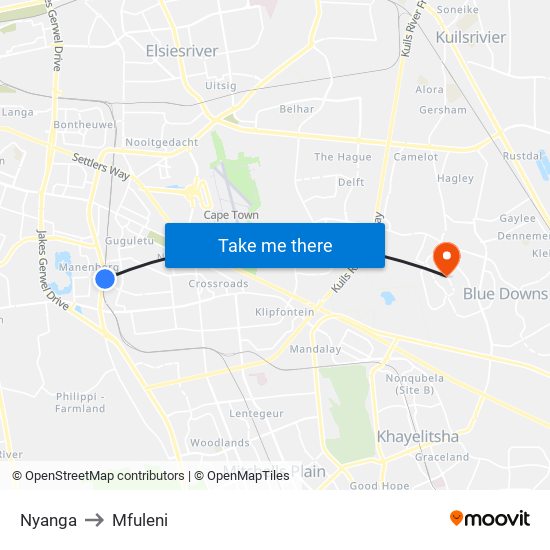 Nyanga to Mfuleni map