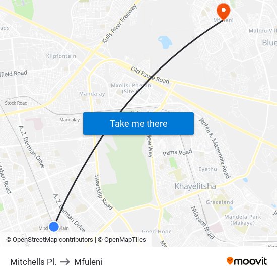 Mitchells Pl. to Mfuleni map