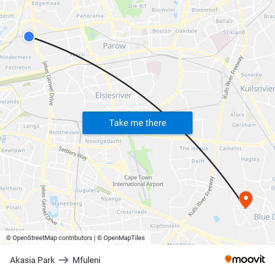 Akasia Park to Mfuleni map