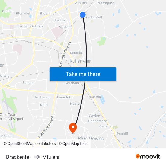 Brackenfell to Mfuleni map