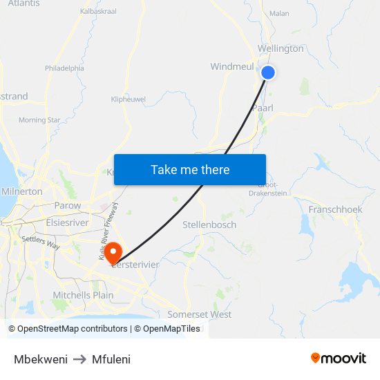 Mbekweni to Mfuleni map