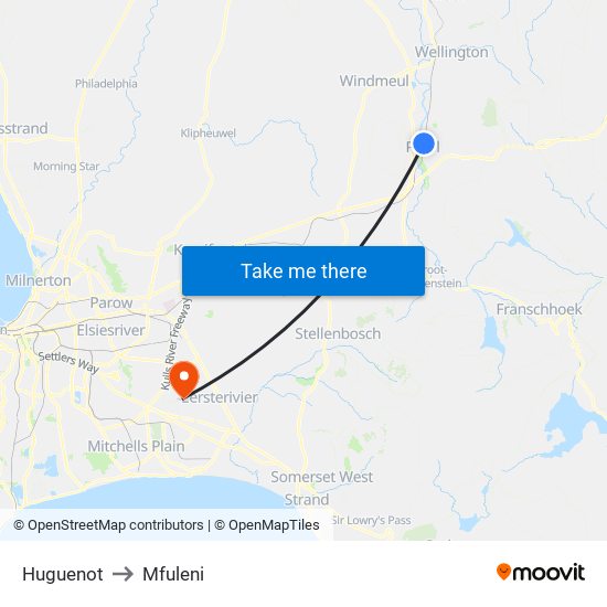 Huguenot to Mfuleni map