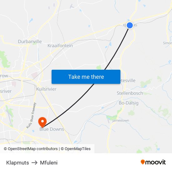 Klapmuts to Mfuleni map