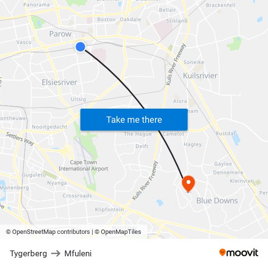 Tygerberg to Mfuleni map