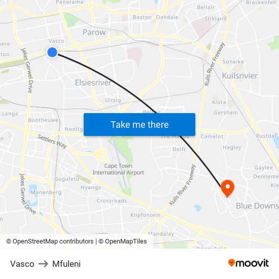 Vasco to Mfuleni map