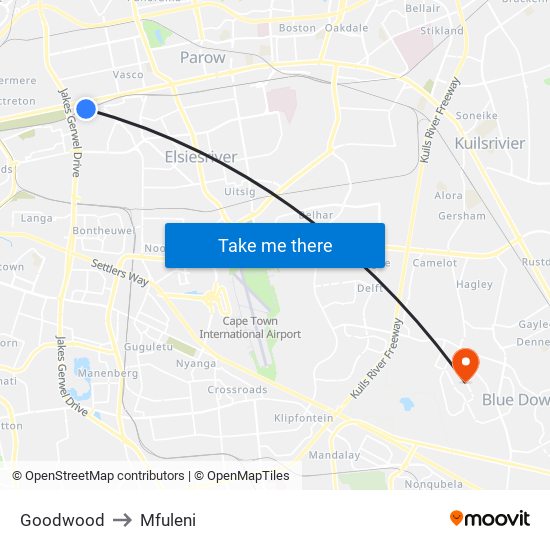 Goodwood to Mfuleni map