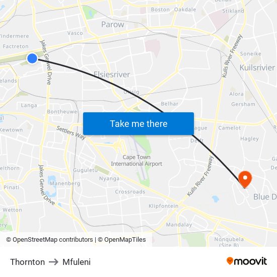 Thornton to Mfuleni map