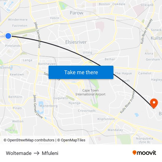 Woltemade to Mfuleni map