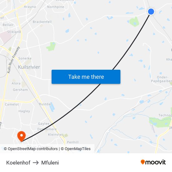 Koelenhof to Mfuleni map