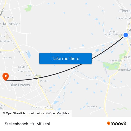 Stellenbosch to Mfuleni map